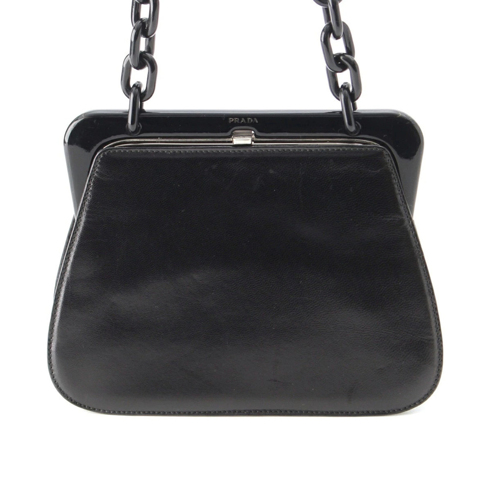 Prada leather shoulder bag chain clasp black